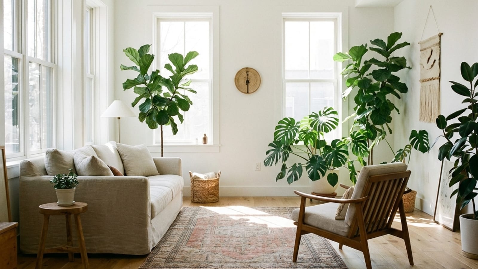 A bohemian-style rental living room redesigned with AI in Archify